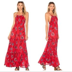 Free People Garden Party Floral Red Smocked Maxi Dress